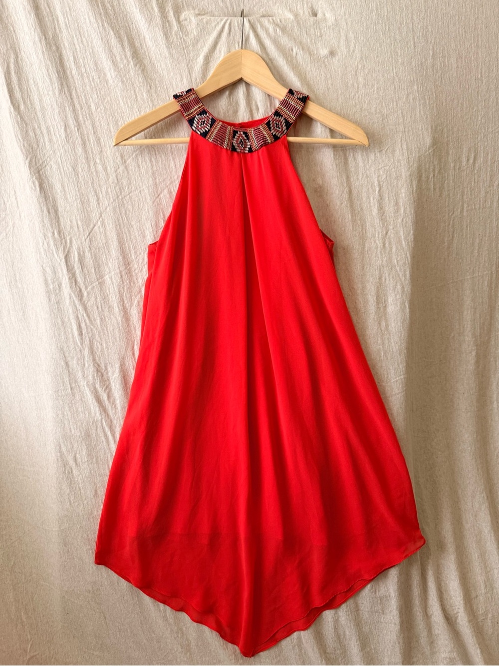 by & by Beaded Halter Neck Red Swing Dress